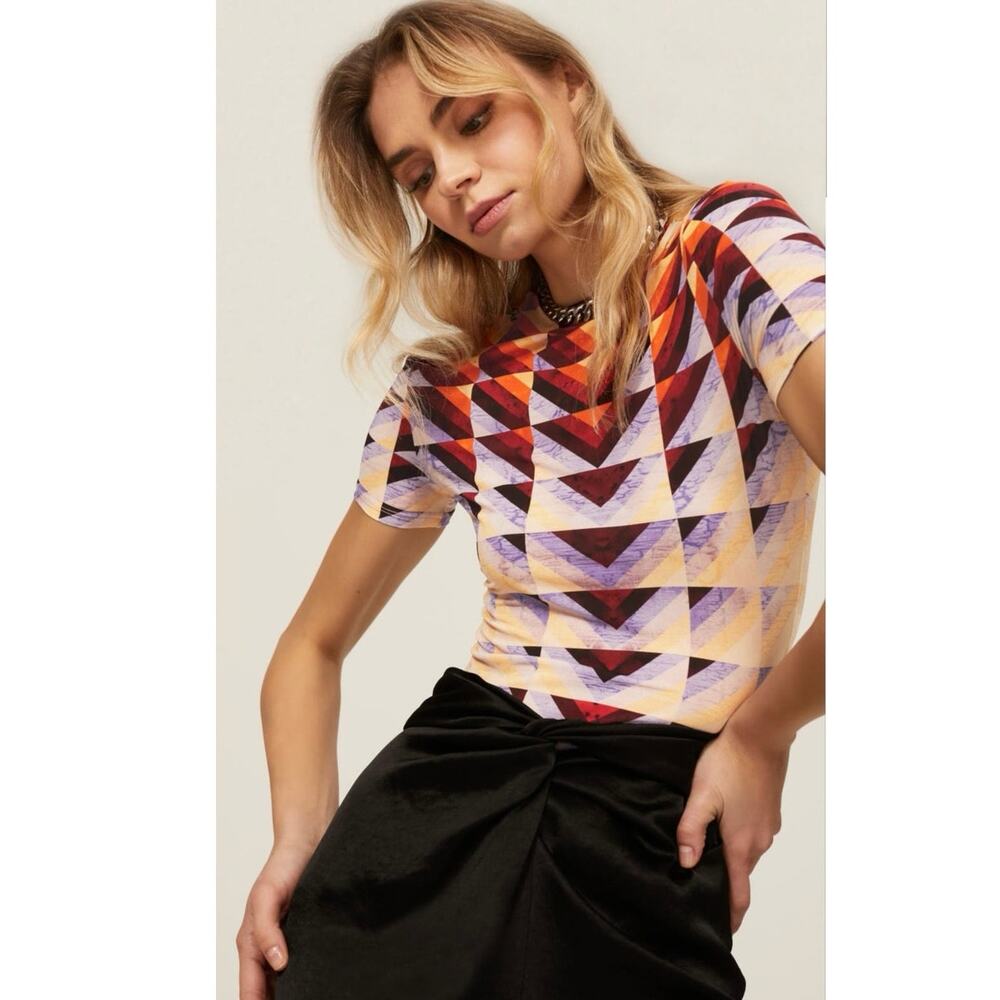 PACO RABANNE Multicolor Chevron Printed Patchwork Short Sleeve size 40